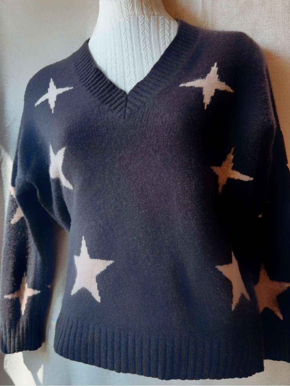 ⭐ 100% Cashmere 360 Cashmere Soft Grey & Blush Stars Sweater M